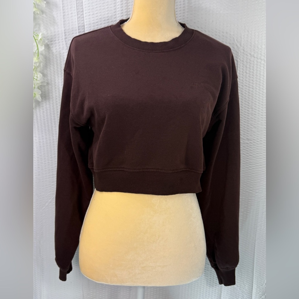 H&M Women’s Crop Crew Neck Sweatshirt, Brown Size Extra Small